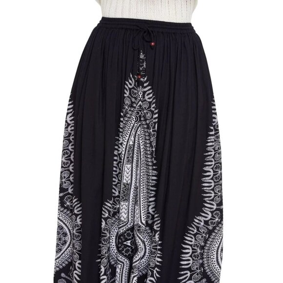 Gypsy Blu Size M Black Rayon A Line Women Boho Midi Skirt for Beach Vacations - Picture 3 of 7